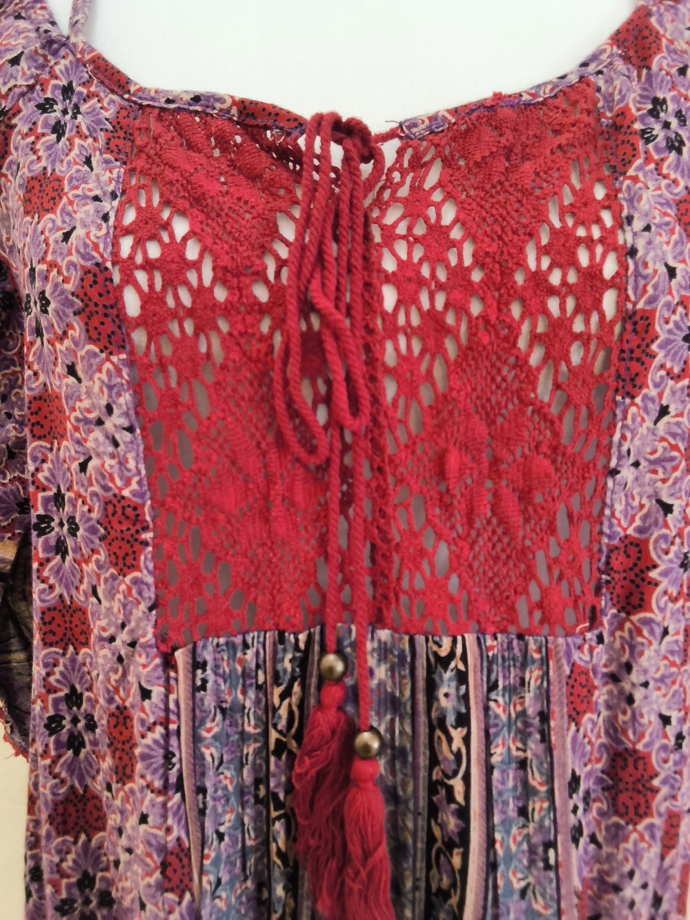Angie Floral Boho Swim Coverup in Burgundy, Purple, Gold - Picture 3 of 4